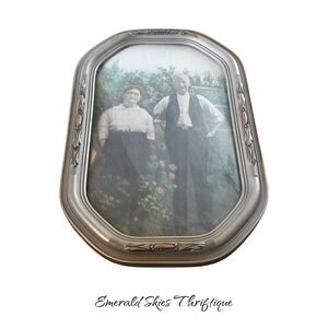 Rectangular Vintage Convex Bubble Glass Framed Photograph Ornate Frame